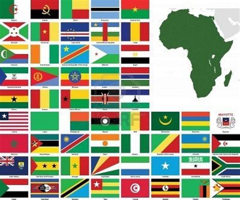 Set Of Flags And Maps Of All African Countries And Dependent