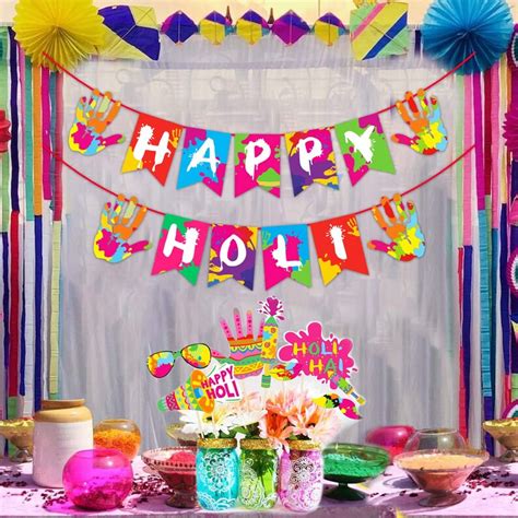 Holi Decoration Combo Photo Booth Props Happy Holi Bannerholi Etsy