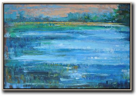 Horizontal Abstract Landscape Oil Paintingmodern Paintings Pinkblue
