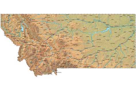 Detailed Montana Map Mt Terrain Map