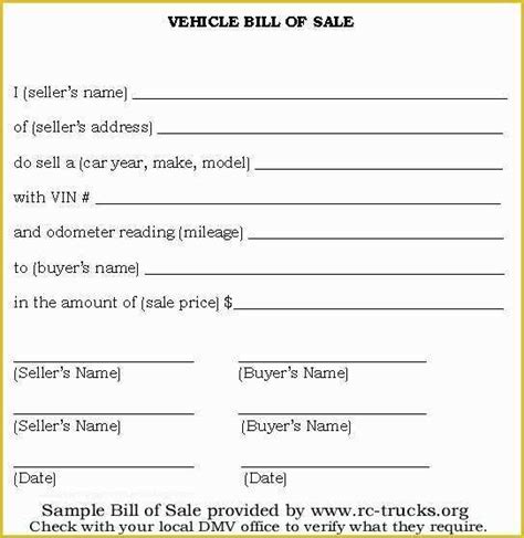 Free Vehicle Bill Of Sale Template Pdf Of 6 Bill Sale Templates Excel