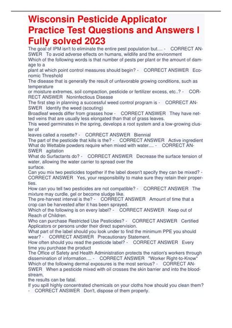 Wisconsin Pesticide Applicator Practice Test Questions and Answers l