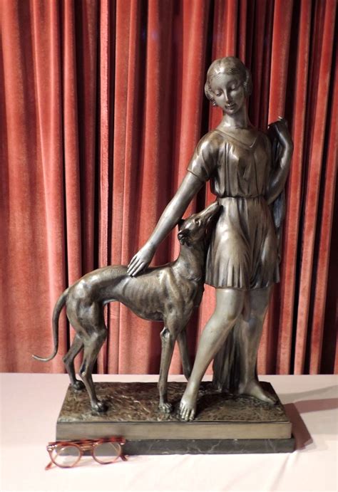 Grand Art Deco Sculpture Of A Woman And Greyhound By I Gallo Statues