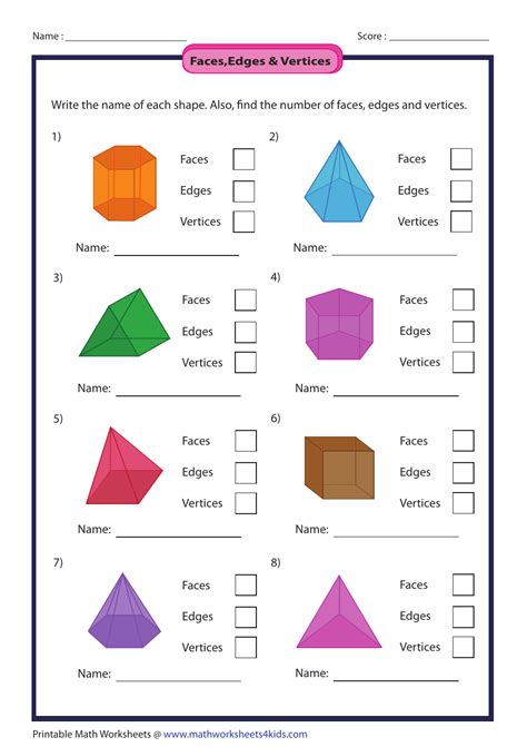 Faces Edges Vertices Worksheet 6th Grade