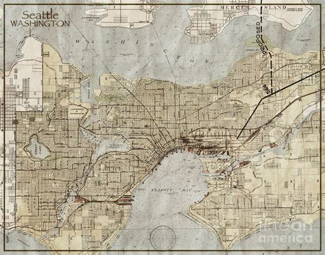 Seattle Washington Antique Vintage City Map Photograph By Elite Image