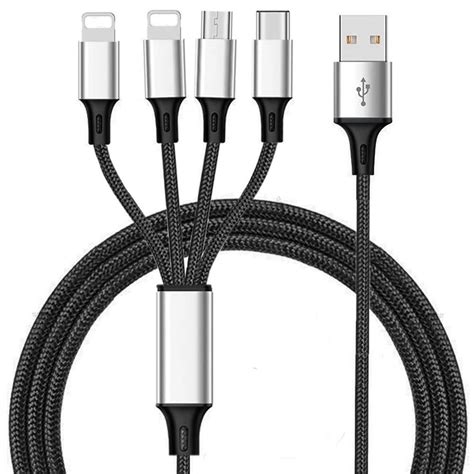 Multi Charger Cable Thinkant 5ft Nylon Braided Universal 4 In 1