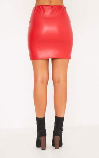 Bekka Red Faux Leather Asymmetric Panel Mini Skirt Skirts