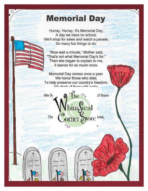 Memorial Day Original Poem With Before And After Reading Worksheets