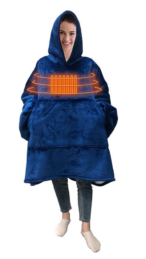 Wearable Oversized Warm Comfortable Sherpa Woman Sweatshirt Blanket Usb