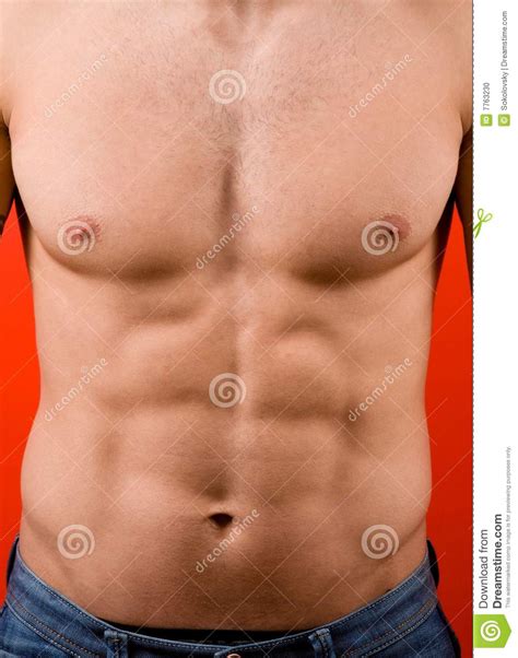 Rollover image shows the location of the major muscles of the chest, such as the pectoralis major, rectus abdominis, and external oblique. Muscular Male Torso Isolated On Red Background Stock Photo - Image: 7763230