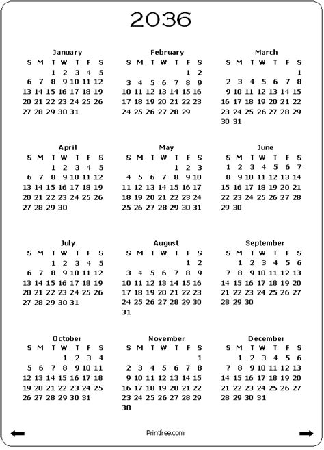 2036 Calendar