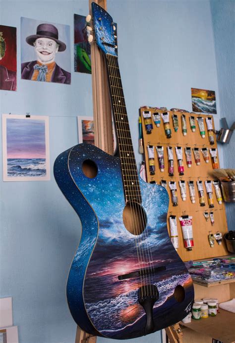 Custom Painted Guitars Starry Night Hand Painted Guitar Etsy