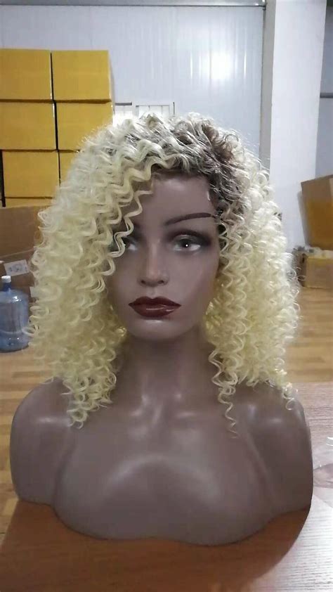 Short Afro Curly Ombre Black Blonde Wig Synthetic Hair Wigs Heat Safe Cosplay Ebay