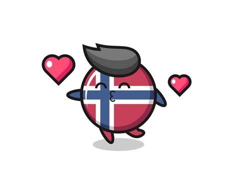 Premium Vector Norway Flag Badge Character Cartoon With Kissing