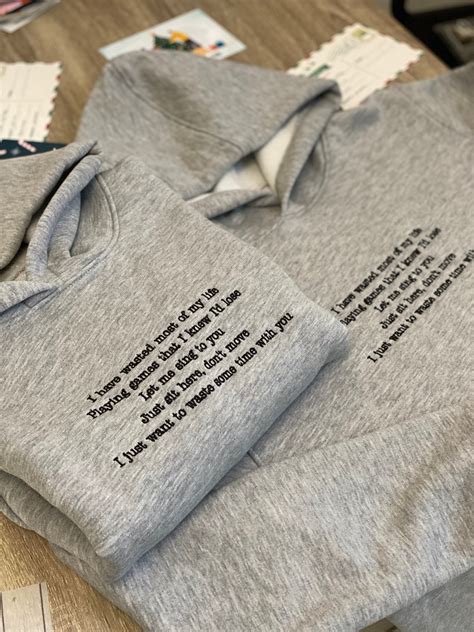 Embroidered Favorite Song Poem Hoodies Couple Text Sweatshirts Etsy