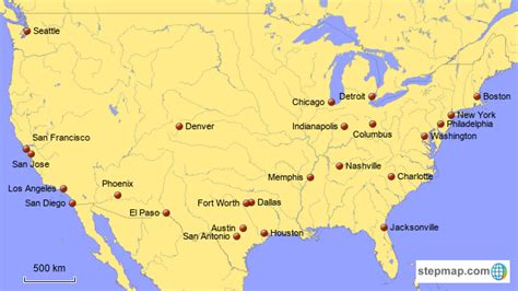 Stepmap Largest Cities In America Part I Landkarte Für Usa