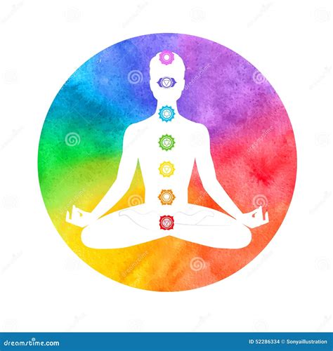 Meditation Aura And The Seven Chakras Symbols Watercolor Doodle Cartoon