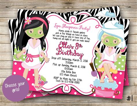 spa sleepover party digital invitation choose your girls digital invitations spa sleepover