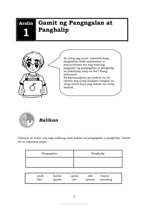 Filipino 6 Modyul 3 Pangngalan At Panghalip Grade 6 Modules