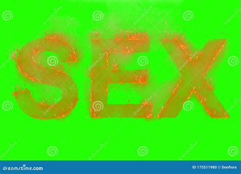 written sex word with rising flames on a chroma key green screen background stock illustration