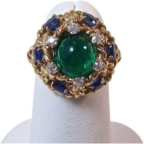 3.05ct dark blue sapphire emerald diamond engagement ring solid 14k white gold. Vintage Estate 1960's Emerald Sapphire Diamond Engagement Wedding from mayfairjewel on Ruby Lane