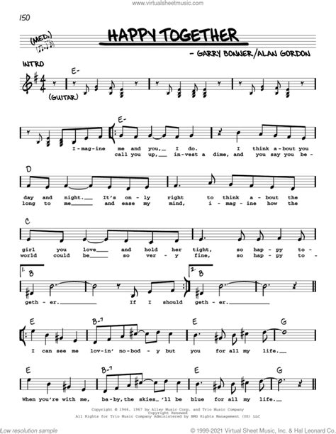 Happy Together Sheet Music Real Book With Lyrics Pdf