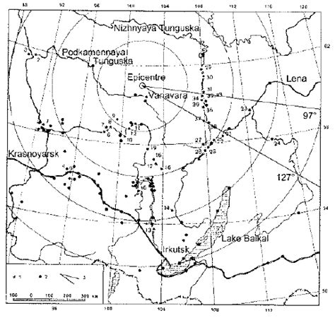 Map With The Location Of The More Reliable Witnesses Of The Tunguska