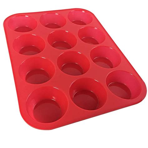 Ozera 2 Pack Silicone Muffin Pancupcake Pan Cupcake Mold 12 Cup Red