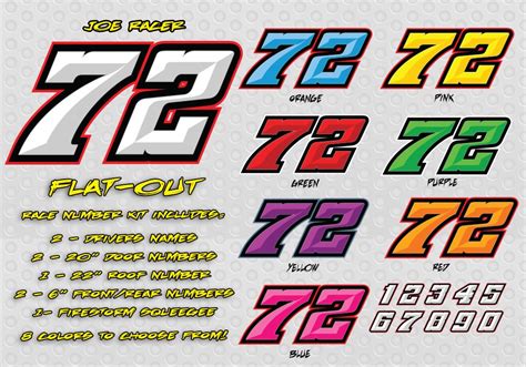 Flat Out Race Car Number Decal Kit Racing Graphics Lettering