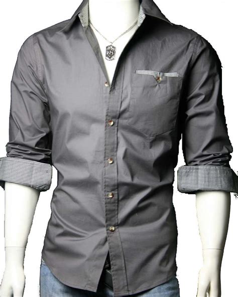 02 Men S Casual Slim Fit Long Sleeve Dress Shirt Dark