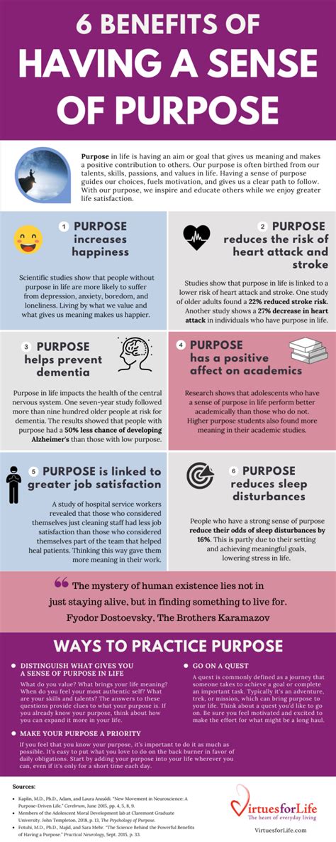 6 Benefits Of Having A Sense Of Purpose Infographic Virtues For Life