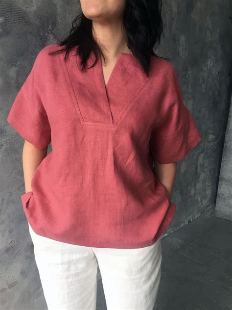 Loose Kimono Blouse With Short Sleeves With V Neck From Natural Organic