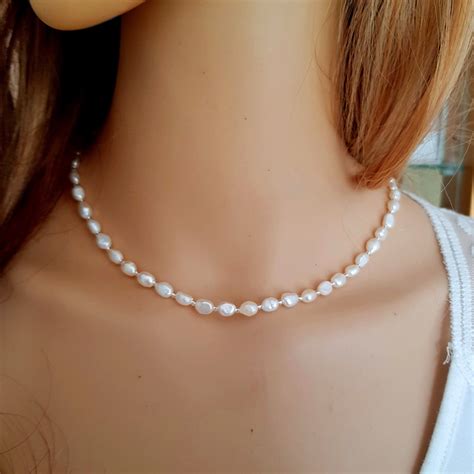 Small Baroque Freshwater Pearl Necklace Choker Simple Real Etsy