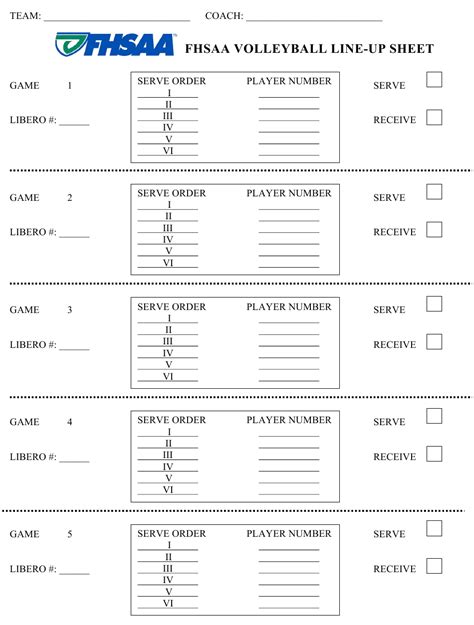 Fhsaa Volleyball Line Up Sheet Download Printable Pdf Templateroller