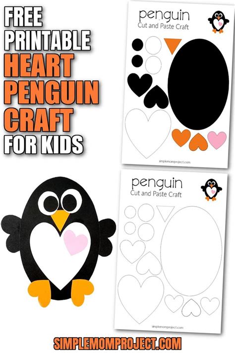 Free Printable Simple Heart Penguin Art Project Penguin Craft