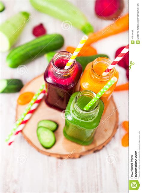 Freshly Squeezed Vegetable Juice In Bottles Useful Vitamin Stock Image