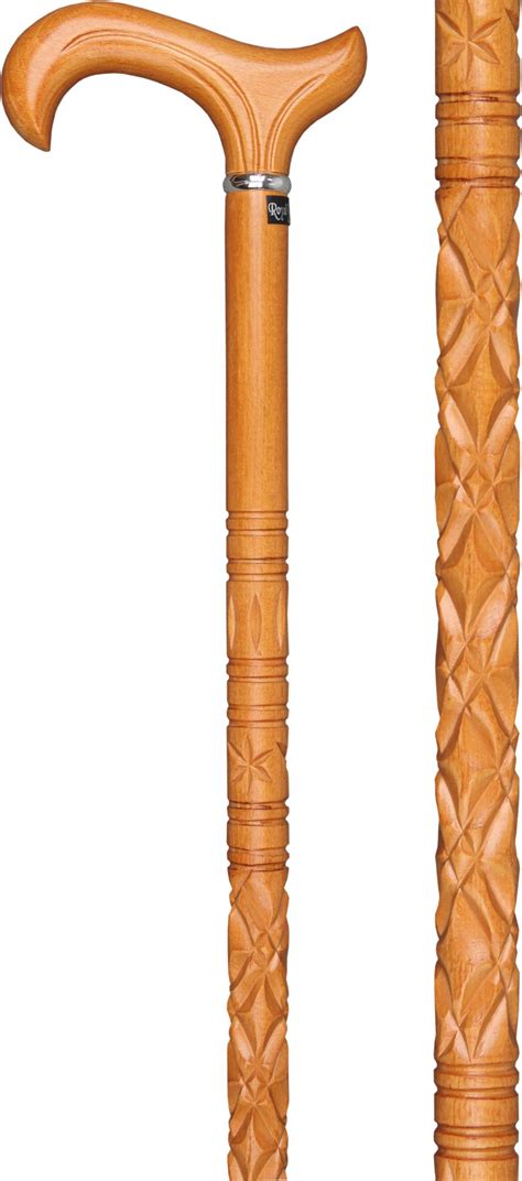 Hand Carved Scorched Beechwood Derby Cane With Silver Collar Hand