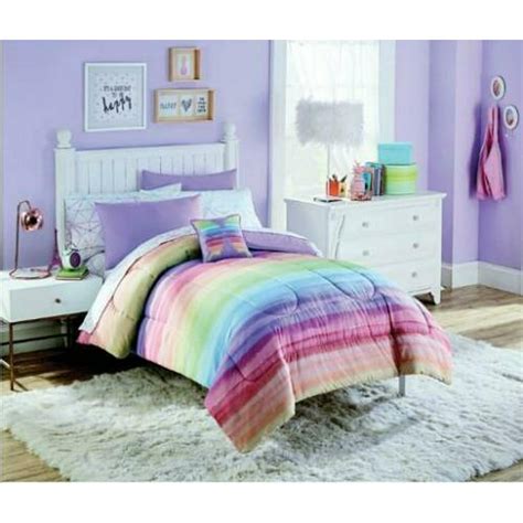 Rainbow Ombre Stripes Girls Colorful Twin Comforter Set 6 Piece Bed In