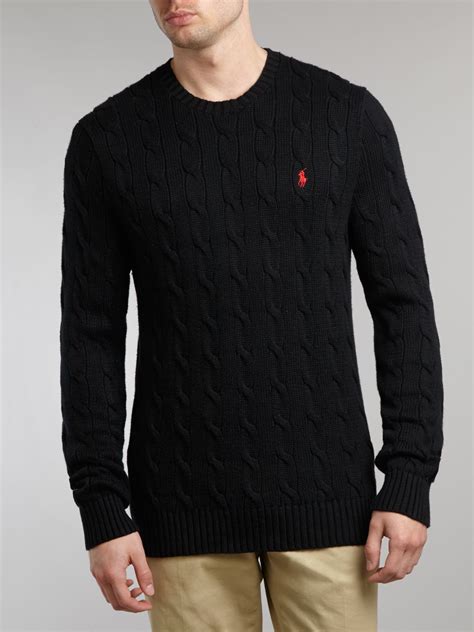polo ralph lauren classic cable knit crew neck jumper in black for men lyst