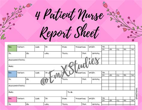 4 Patient Nurse Report Sheet In Vertical And Horizontal Nurse