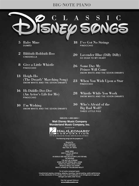 Classic Disney Songs Sheet Music By Various Hal Leonard