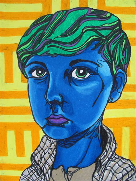 Contunuous Line Drawing W Oil Pastel Self Portrait Conway High