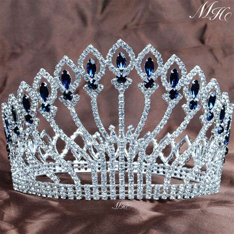 Large Full Round Crowns 5 Clear Blue Rhinestones Tiaras Pageant Party Costumes 🥇 Own That Crown