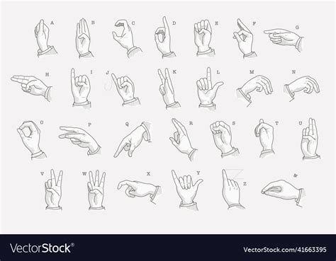 Full Letters Set In A Deaf Mute Hand Gesture Vector Image