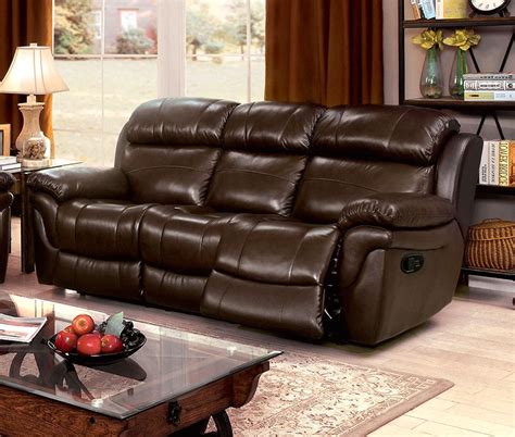 Tristin Transitional Brown Top Grain Leather Sofa W Dual Recliners