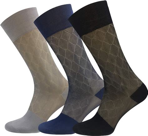 3 Pairs Mens Silk Sheer Socks Mid Calf Otc Ultra Thin Nylon Dress Sock
