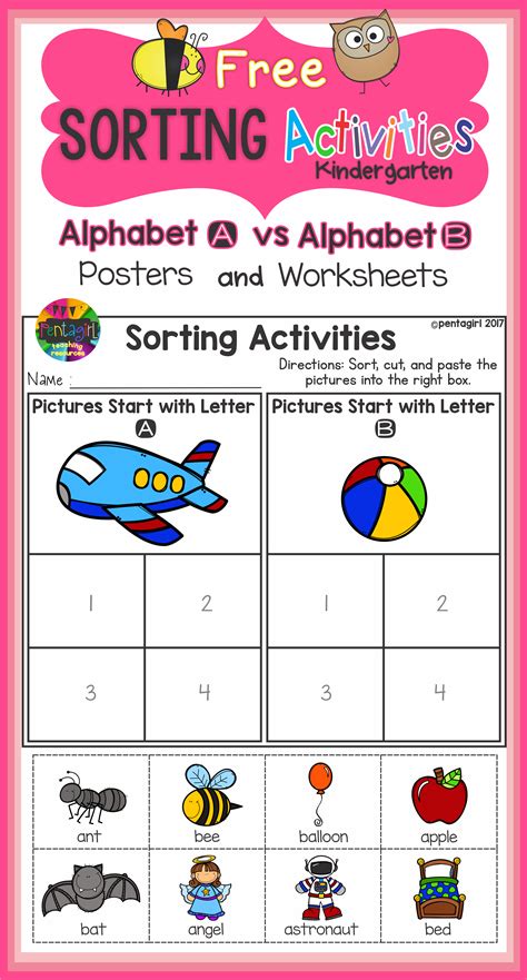 Free Sorting Activities Posters And Worksheets Alphabet A And B Kindergarten Sorting