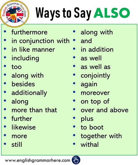 ways to say also synonym words with also english grammar here english vocabulary words