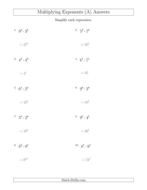 Multiplying Exponents With Different Bases And The Same Exponent All