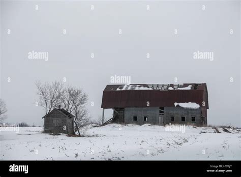 Old Abandoned Farm In Winter Stock Photo Alamy